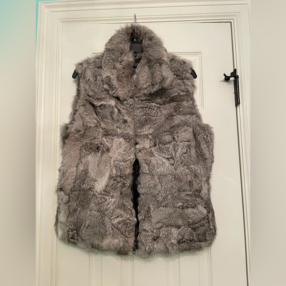100% real rabbit fur grey vest with zipper